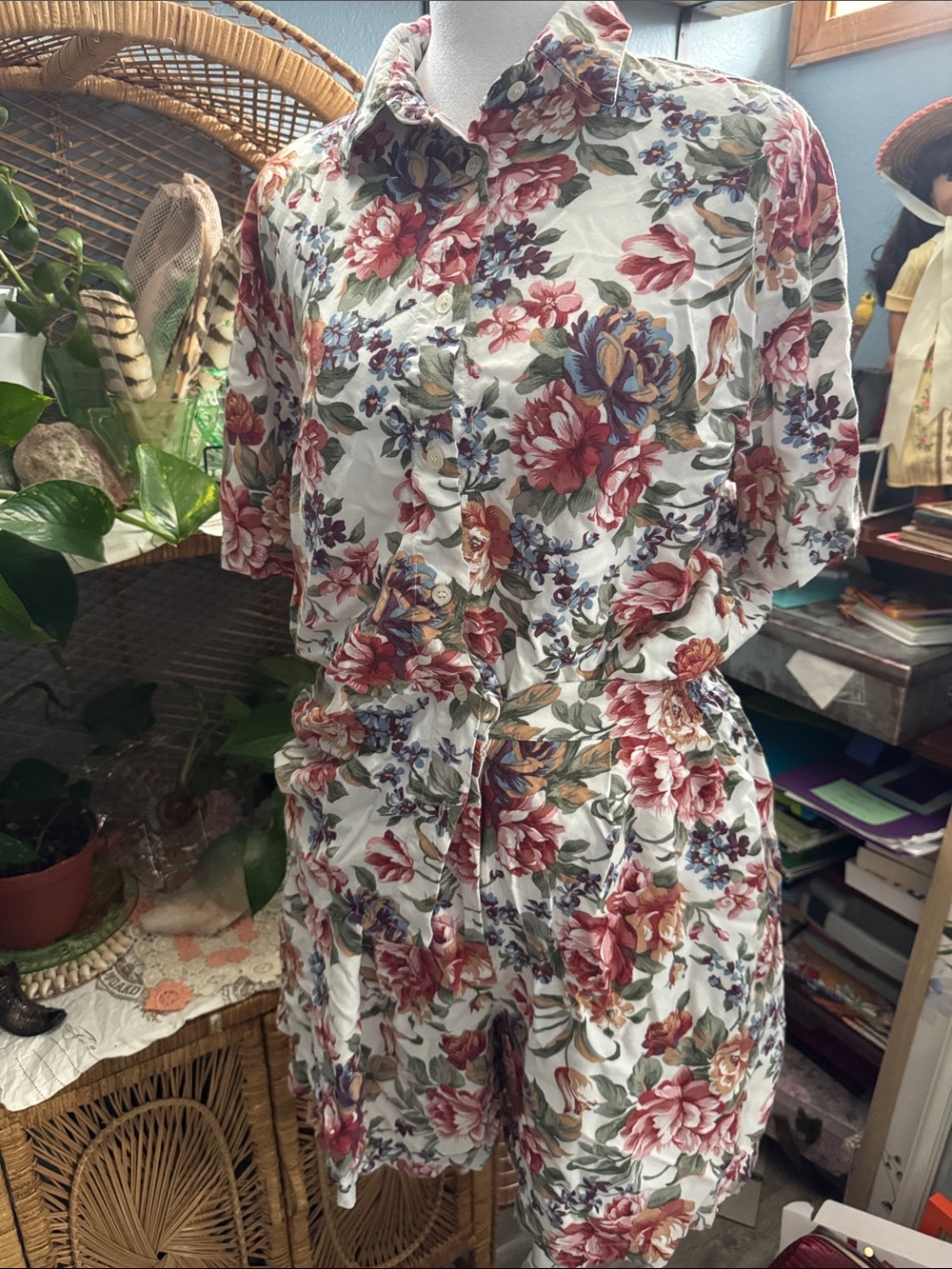 Capacity Womens Vintage Outfit Medium/Large Floral Cottagecore Top & Shorts SET